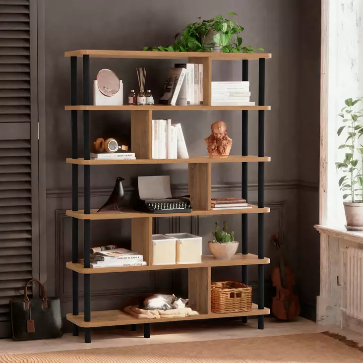 Perinteinen Kirjahylly - Musta Atlantin Mänty, 100% Melamiinipinnoitettu, 25mm Paksuus, 120x168,5x28 cm, Helppo Koota - Kirjahyllyt - 8683342857314 - 1