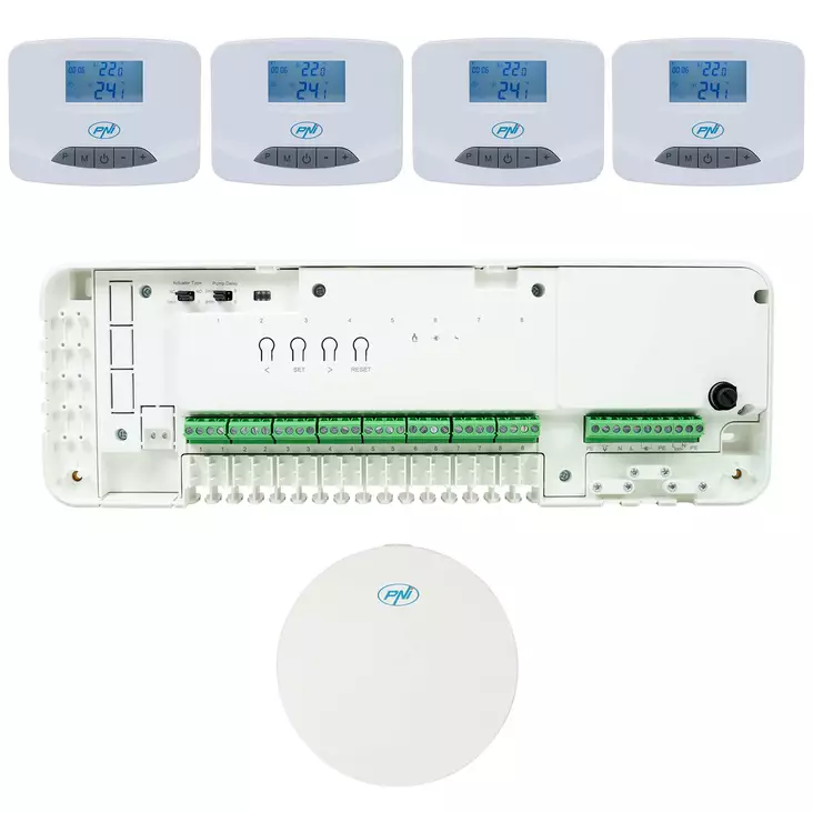 PNI CT28 Pro 4 Wi-Fi -automaatiosarja lattialämmitykseen, PNI Smart- tai Tuya-mobiilisovellus, neljä ohjausyksikköä ja internet-keskitin mukana - PNI tuotteet - 5949066543814 - 1