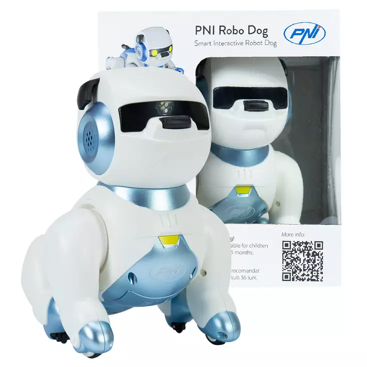 PNI Robo Dog interaktiivinen älyrobotti, lelu, ääniohjaus, kosketuspainikkeet, valkoinen-sininen, akku mukana 3,7 V 350 mAh - PNI tuotteet - 5949066529214 - 1