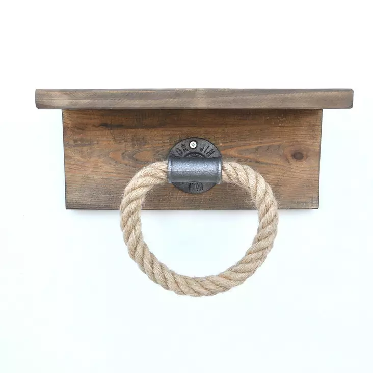 Putkikoukku - Käsintehty Huonekalu, 100% Kuusipuu & Köysi, Pähkinänruskea, 3 kg Kantavuus, 30x14x12 cm, Seinään Kiinnitettävä - Huonekalut - 8681875502824 - 1