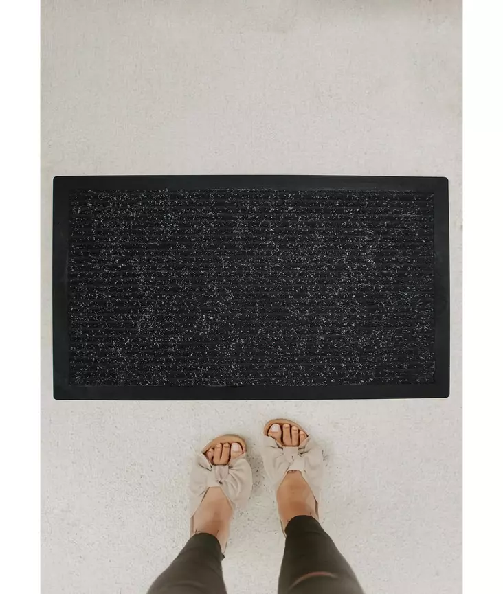 PVC Kynnysmatto 45x70 cm - Musta, 100% PU Nahka, Liukumaton, Helppohoitoinen, Tyylikäs Sisäänkäynti, Koneellisesti Kudottu - Kynnysmatot ja kuramatot - 8683342241144 - 1