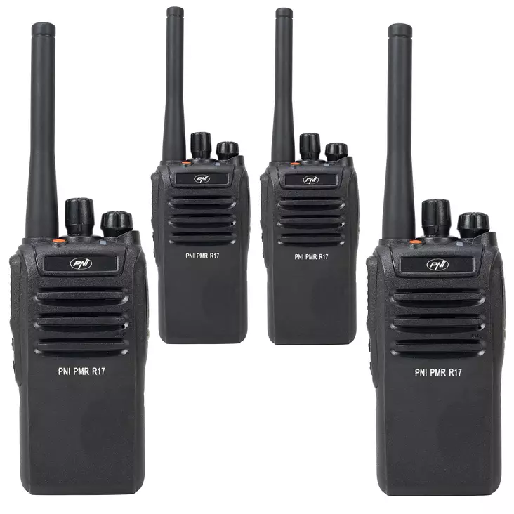 Sarja 4 kannettavaa radioasemaa PNI PMR R17 446MHz, 0,5W, 16 PMR-kanavaa ja 50 CTCSS- ja 104 DCS-ääntä, ohjelmoitava, Li-Ion 2200 mAh, IP68 - PNI tuotteet - 5949066542794 - 1
