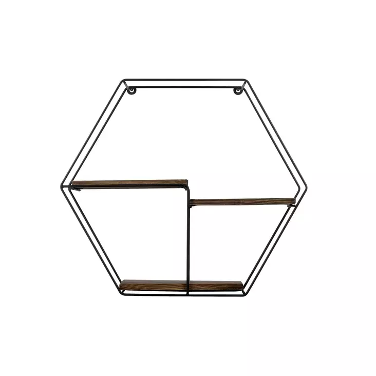 Seinähylly Musta Pähkinä 100% Kuusipuu 15mm Metalli 6mm 60x53x15cm 4kg Kantavuus Moderni Sisustus - Seinähyllyt - 8682870703094 - 1