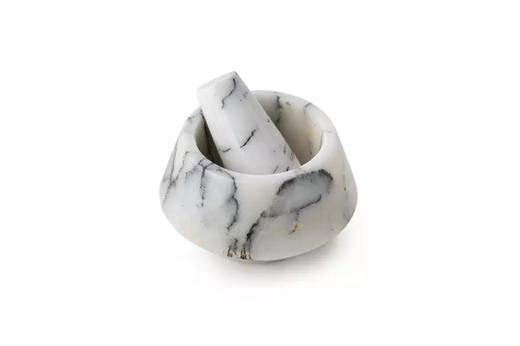 Sicilian Lila Marmori Mortteli 12 cm Valkoinen - Tyylikäs Keittiöväline Mausteiden ja Yrttien Murskaamiseen - Keittiötyövälineet - 8684283056354 - 1