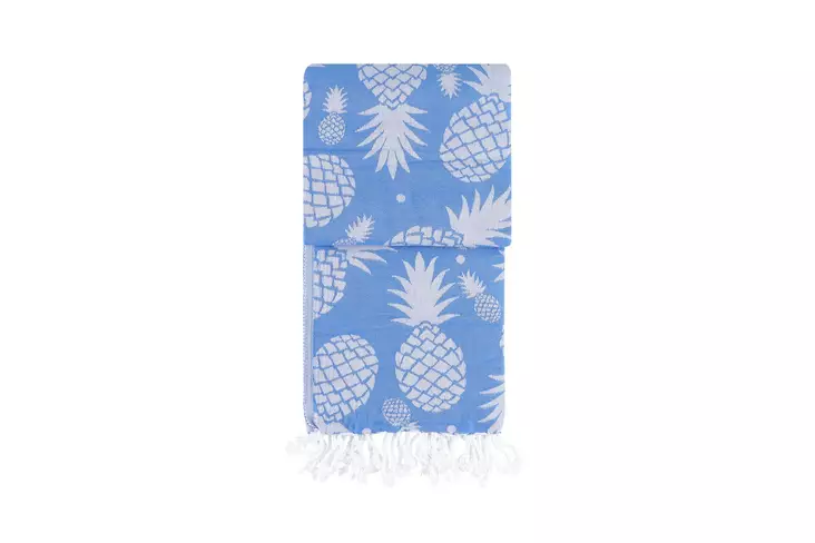 Sininen Ananas Fouta Rantapyyhe - 100% Puuvillaa, 100x180 cm, Konepestävä, Erittäin Imukykyinen ja Pehmeä - Pyyhkeet ja kylpytakit - 8683342757294 - 1