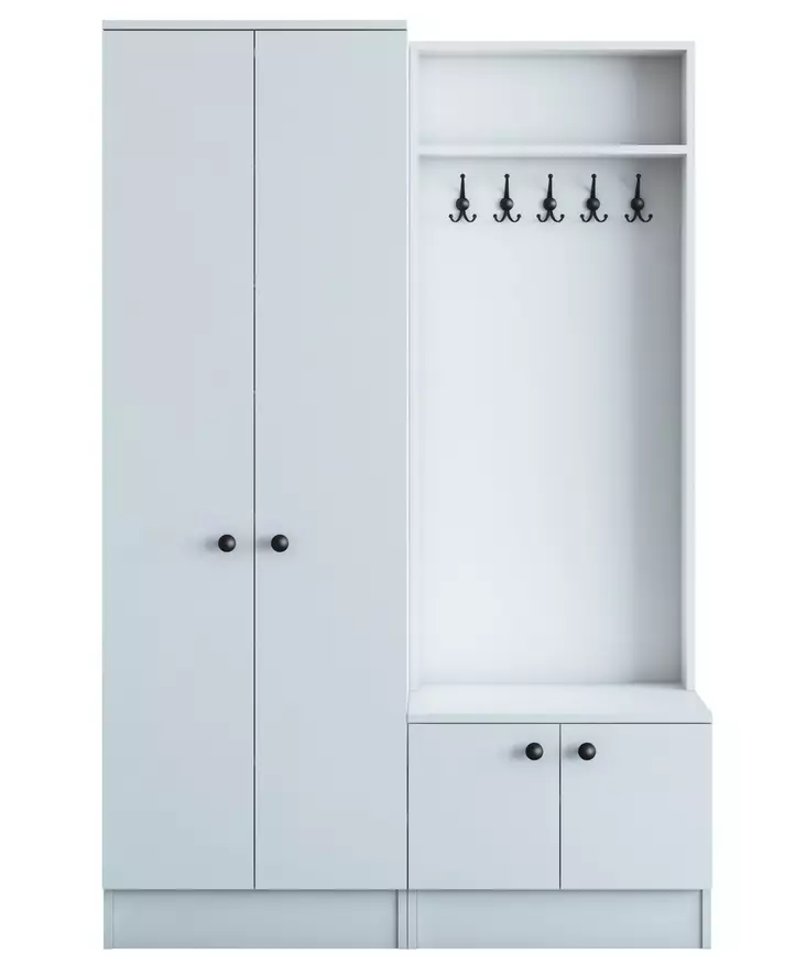 Skandinaavinen Valkoinen Eteisteline - 100% Melamiinipinnoitettu Lastulevy, 1 Laatikko, Useita Hyllyjä, 119,6x182,8x37,3 cm - Huonekalut - 8681875885224 - 1