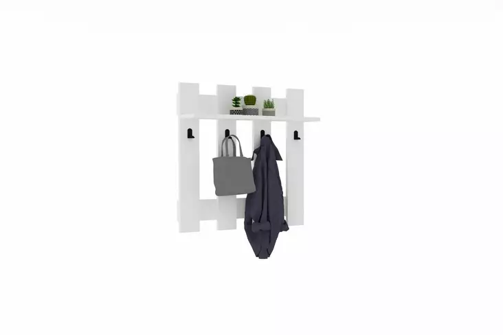 Skandinaavinen Valkoinen Seinäkoukku - 100% Melamiinipinnoitettu Lastulevy, 70x70x18 cm, Monikäyttöinen Ripustusteline - Naulakot - 8681875449464 - 1