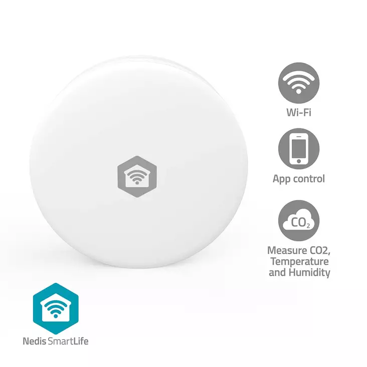SmartLife-ilmanlaatumittari | Wi-Fi | Hiilidioksidi (CO2) / Kosteus / Lämpötila | Android / IOS | Valkoinen - Nedis tuotteet - 5412810469994 - 1