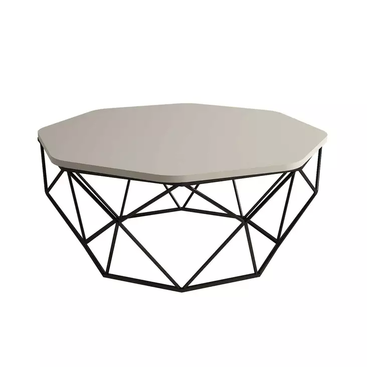 Sohvapöytä - Kermanvärinen, 100% Melamiinipinnoitettu Lastulevy, 18mm, Metallirunko, 90x38x90cm, Moderni Design - Sohvapöydät - 8681875827804 - 1