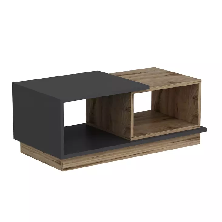 Sohvapöytä Anthracite Oak - Moderni ja Tyylikäs, 100% Melamiinipinnoitettu, Useita Hyllyjä, Kiinnitettävä Seinäkiinnitys - Sohvapöydät - 8682870115064 - 1