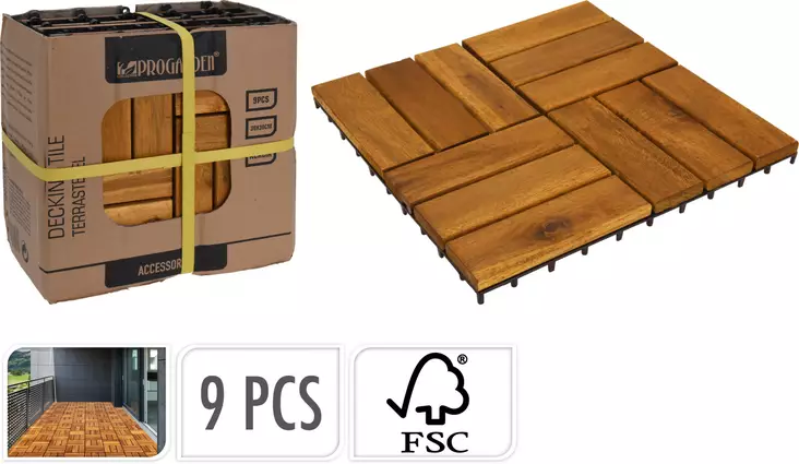 Terassilaatta akasia puu 30x30cm fsc sertifioitu - Terassijalat ja ruuvipaalut - 8720573997904 - 1