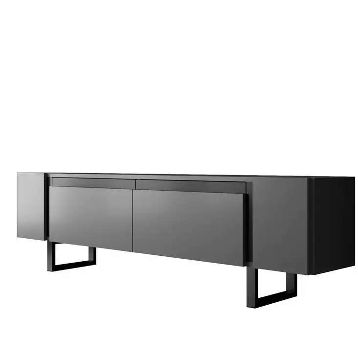 TV-taso Anthracite Black - 100% Melamiinipinnoitettu Lastulevy, Metallijalat, 180x50x30 cm, Tyylikäs ja Kestävä - TV-tasot - 8684283557264 - 1