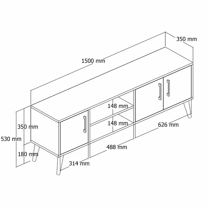 TV-taso, tammi, 150 cm leveä, kestävä, runsaasti säilytystilaa - TV-tasot - 8683743041954 - 1