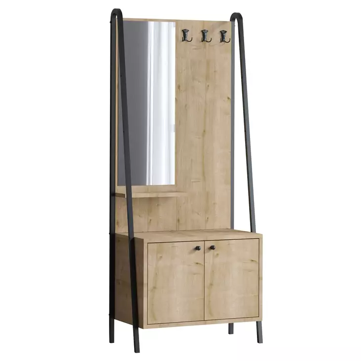 Tyylikäs ja Kestävä Hall Stand - 100% Melamiinipinnoitettu Lastulevy, 74x170x35 cm, Tammi-Musta, 1 Paketti - Eteiskaapit - 8684282135494 - 1