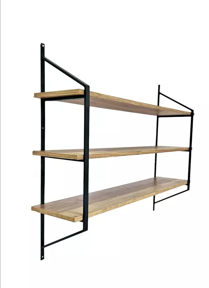 Tyylikäs ja Toiminnallinen Seinä Hylly, Musta Atlantin Mänty, 120x95x28 cm, 100% Melamiinipinnoitettu Lastulevy, Metalli - Seinähyllyt - 8683742109754 - 1