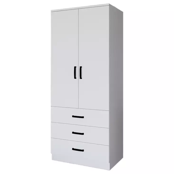 Vaatekaappi, 100% Melamiinipinnoitettu Lastulevy, 18mm, 60x174,8x47cm, Useita Hyllyjä, Kiinnitettävä, Matta Valkoinen - Vaatekaapit - 8684283109944 - 1