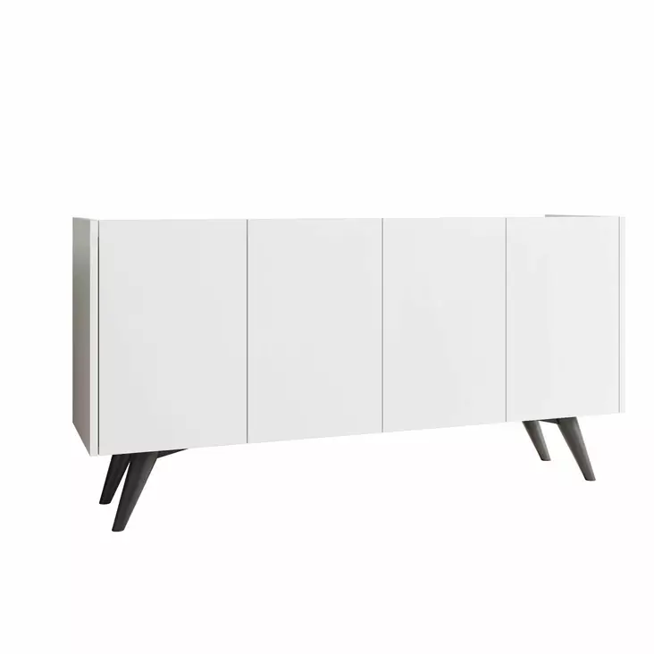 Valkoinen Konsoli - 100% Melamiinipinnoitettu Lastulevy, 150x76x40 cm, Muovijalat, Useita Hyllyjä, Kiinnitettävä Seinäkiinnitys - Lipastot ja senkit - 8682870971424 - 1