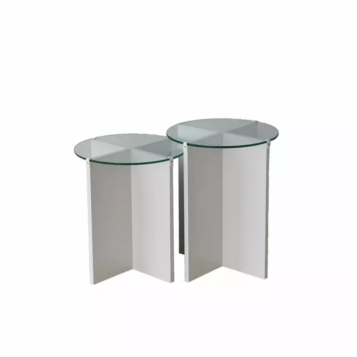Valkoiset Skandinaaviset Pesäpöydät - 100% Karkaistu Lasi ja Melamiinipinnoitettu Runkolevy - 40 cm Halkaisija, 45/50 cm Korkeus - Sivu- ja apupöydät - 8683342979184 - 1