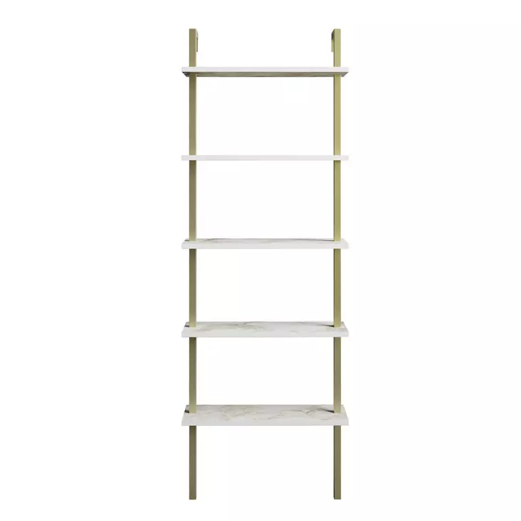 Valkokultainen Kirjahylly - 100% Melamiinipinnoitettu Lastulevy, Metallijalat, 60x174x22 cm, Useita Hyllyjä - Kirjahyllyt - 8681875920994 - 1