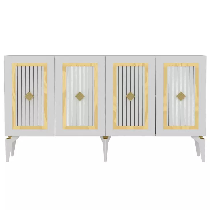 Valkokultainen Konsoli - 100% Melamiinipinnoitettu Lastulevy, 150x79x40 cm, 18 mm Paksuus, 19 cm Jalkakorkeus - Lipastot ja senkit - 8683742835844 - 1