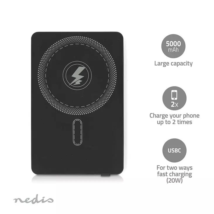 Virtapankki | 5000 mAh | 20 W | Langaton latausteho: 15 W | 1.67 / 2.22 / 3.0 A | Laitteen lähtövirran liittimet: 1x USB-C | Laitteen tulovirran liittimet: 1x USB-C | Lithium-Polymer - Varavirtalähteet - 5412810471294 - 1