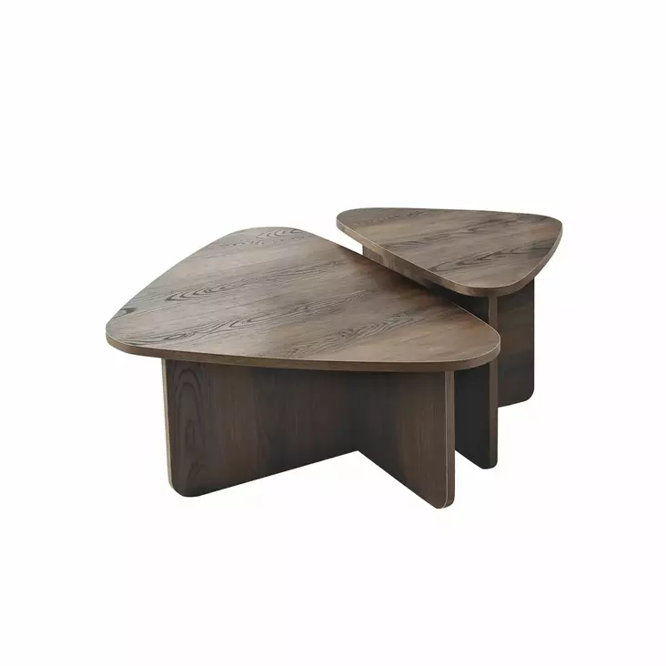 Walnut-sävyinen sohvapöytäsarja - Tyylikäs ja kestävä 100% melamiinipinnoitettu lastulevy, PVC-reunus, 2 kokoa - Sohvapöydät - 8684283515264 - 1