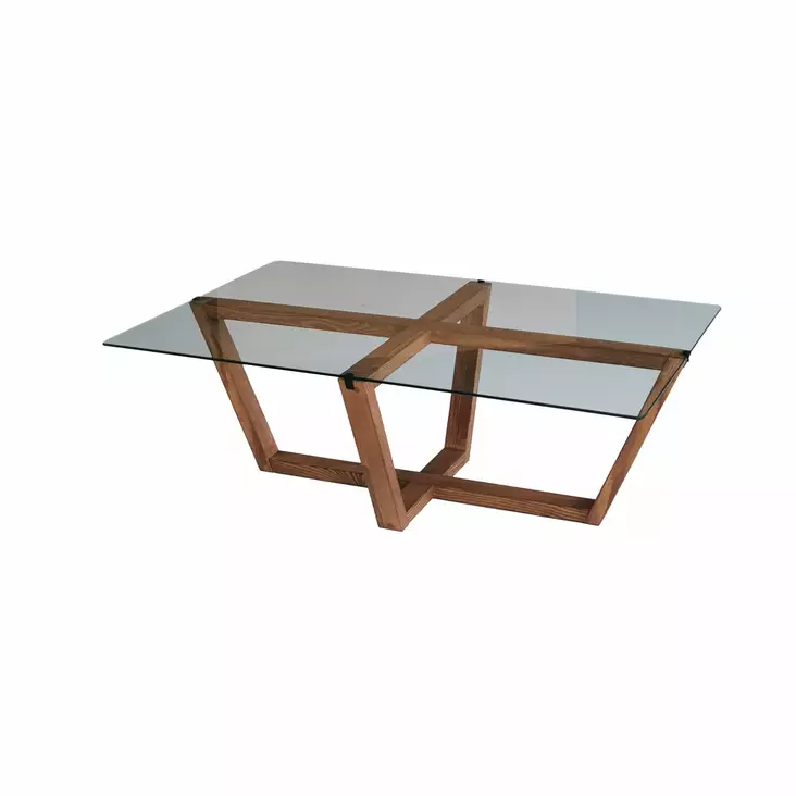 Walnut-värinen sohvapöytä: 100% karkaistu lasi, 100% mänty runko, 105x35x65 cm, tyylikäs ja kestävä design - Pöydät - 8683342979214 - 1