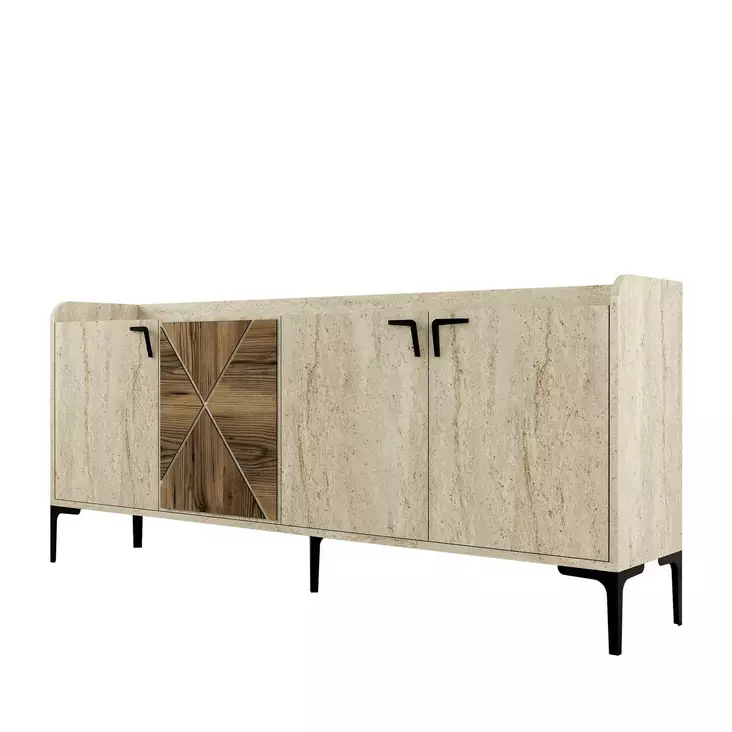 Walnut Travertine Konsoli - 180x78x35 cm - 100% Melamiinipinnoitettu - Useita Hyllyjä - Kiinnitettävissä Seinäkiinnitys - Lipastot ja senkit - 8684283020874 - 1
