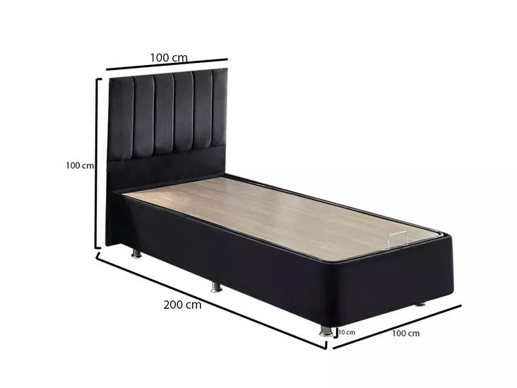 Yhden hengen sängyn runko ja pääty, musta, teräsrunko, 100% SOHO-kangas, MDF-reunat, säilytyslaatikko, 100x200 cm - Sängynpäädyt - 8683342473934 - 1