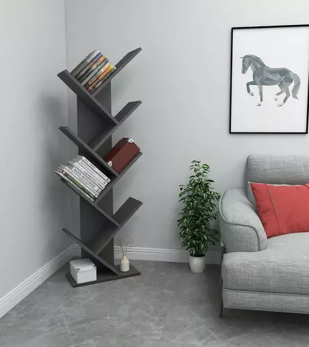 Anthrasittikirjahylly - Moderni ja Tyylikäs Säilytysratkaisu, 100% Melamiinipinnoitettu, 46x128,5x22 cm, Useita Hyllyjä - Hyllyt ja naulakot - 8683342846585 - 1