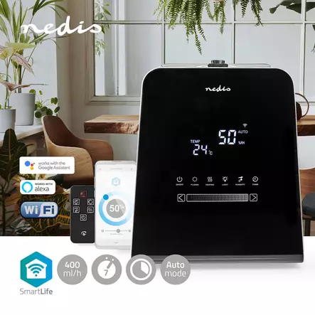 SmartLife-Kostutin | 110 W | Viileällä ja lämpimällä usvalla | 5.5 l | Kosteusmittari | Ajastin | Kaukosäädin | Yötila | Musta - Tuulettimet ja ilmastointilaitteet - 5412810406005 - 5