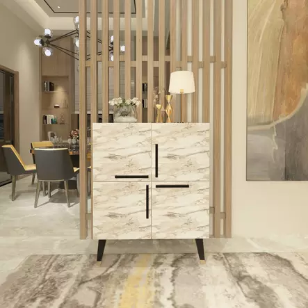 Efes Marmori Musta Konsoli - 100% Melamiinipinnoitettu Lastulevy, 18mm, 70x90x35cm, Yksi Paketti, Tyylikäs Sisustusratkaisu - Lipastot ja senkit - 8684282905585 - 2