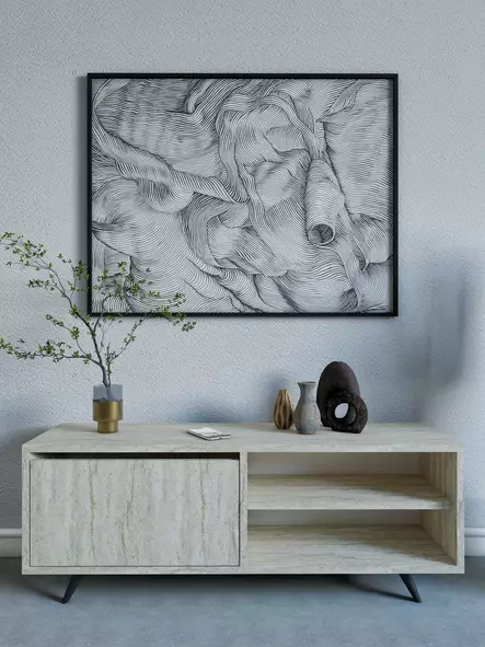 Marmorinen TV-taso - Travertiini - 100% Melamiinipinnoitettu - 120x47x35 cm - Useita Hyllyjä - Kiinnitettävä Seinäkiinnitys - TV-tasot - 8684282994305 - 2