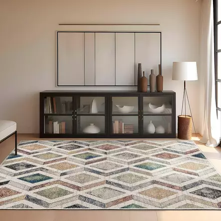 Monivärinen Konepestävä Antibakteerinen Matto 100x150 cm - Puuvilla/Polyesteri, Liukumaton, Konekudottu, 6 mm Paksuus - Suuret ja keskikokoiset matot - 8683743527335 - 2