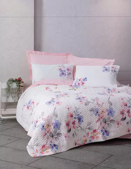 Ranforce neljän vuodenajan yhden hengen pussilakanasetti, pinkki valkoinen violetti, 180 x 230 cm, pehmeä, konepestävä - Lakanat ja tyynyliinat - 8683342863575 - 1