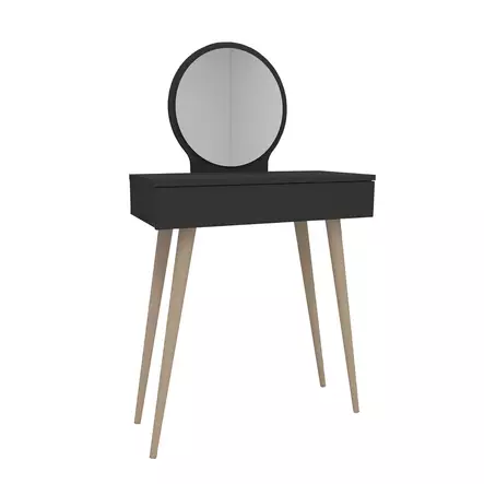 Tyylikäs Meikkipöytä Peilillä - Anthracite Väri, 100% Melamiinipinnoitettu, 18mm Paksuus, Pyökkijalat, 129,2x72x35cm - Meikkipöydät - 8683743972845 - 1