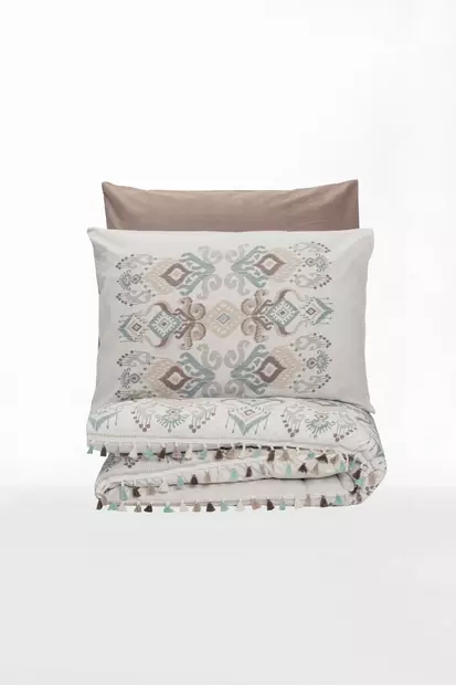 Yhden hengen pussilakanasetti Ranforce, valkoinen ruskea, 160 x 220 cm, pehmeä, kestävä, hengittävä - Lakanat ja tyynyliinat - 8683742574545 - 1