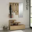 Tyylikäs Tammi Eteisteline Peilillä ja Kengätsäilytyksellä - 100% Melamiinipinnoitettu - 100x61x30 cm - Peili 30x99 cm - Huonekalut - 8681875200775 - 1