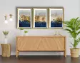 Koristeellinen Kehystetty MDF-maalaus (3 kpl) - Kultainen, Laivastonsininen, Harmaa - 38 x 53 cm - 100% MDF ja Puu - Taulut ja kehykset - 8683743825295 - 2