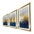 Koristeellinen Kehystetty MDF-maalaus (3 kpl) - Kultainen, Laivastonsininen, Harmaa - 38 x 53 cm - 100% MDF ja Puu - Taulut ja kehykset - 8683743825295 - 3