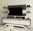 Moderni TV-taso, Pähkinä Valkoinen, 100% Melamiinipinnoitettu, 180x148,6x29,5 cm, Useita Hyllyjä, Seinään Kiinnitettävä - TV-tasot - 8681875445015 - 6