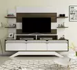 Moderni TV-taso, Pähkinä Valkoinen, 100% Melamiinipinnoitettu, 180x148,6x29,5 cm, Useita Hyllyjä, Seinään Kiinnitettävä - TV-tasot - 8681875445015 - 5