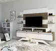Moderni TV-taso, Pähkinä Valkoinen, 100% Melamiinipinnoitettu, 180x148,6x29,5 cm, Useita Hyllyjä, Seinään Kiinnitettävä - TV-tasot - 8681875445015 - 2