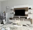 Moderni TV-taso, Pähkinä Valkoinen, 100% Melamiinipinnoitettu, 180x148,6x29,5 cm, Useita Hyllyjä, Seinään Kiinnitettävä - TV-tasot - 8681875445015 - 3