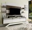 Moderni TV-taso, Pähkinä Valkoinen, 100% Melamiinipinnoitettu, 180x148,6x29,5 cm, Useita Hyllyjä, Seinään Kiinnitettävä - TV-tasot - 8681875445015 - 4