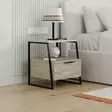 Travertiini Yöpöytä - 100% Melamiinipinnoitettu Lastulevy, Pehmeästi Sulkeutuvat Saranat, 45x50x40 cm, Tyylikäs Säilytys - Yöpöydät - 8684283438815 - 3