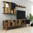 TV-taso, 100% Melamiinipinnoitettu, Pähkinä-Musta, Leveys 180 cm, Korkeus 48,6 cm, Syvyys 33,8 cm, Useita Hyllyjä - TV-tasot - 8683342169585 - 3