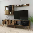 TV-taso, 100% Melamiinipinnoitettu, Pähkinä-Musta, Leveys 180 cm, Korkeus 48,6 cm, Syvyys 33,8 cm, Useita Hyllyjä - TV-tasot - 8683342169585 - 4
