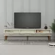 TV-taso, Huonekalut, Kermanvalkoinen Pähkinä, 100% Melamiinipinnoitettu Lastulevy, 180x44x35 cm, Useita Hyllyjä, Seinäkiinnitys - TV-tasot - 8684282640585 - 3