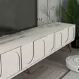 TV-taso, Huonekalut, Kermanvalkoinen Pähkinä, 100% Melamiinipinnoitettu Lastulevy, 180x44x35 cm, Useita Hyllyjä, Seinäkiinnitys - TV-tasot - 8684282640585 - 5